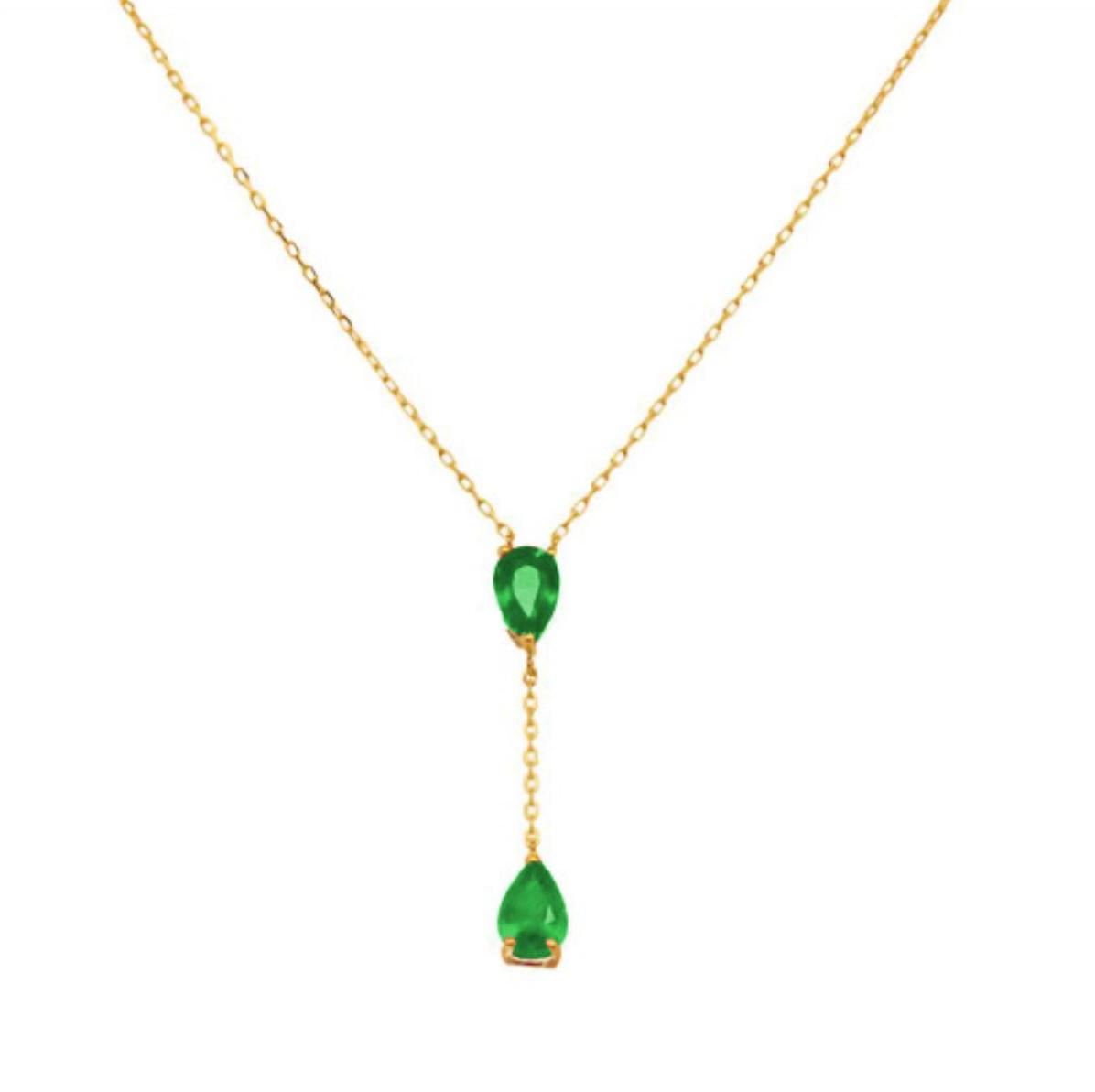 18k Gold Genuine Emerald Necklace 18”