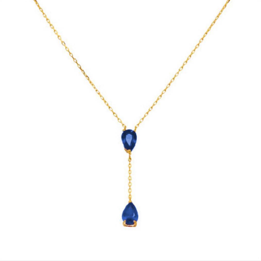 18k Gold Genuine Sapphire Necklace 18”