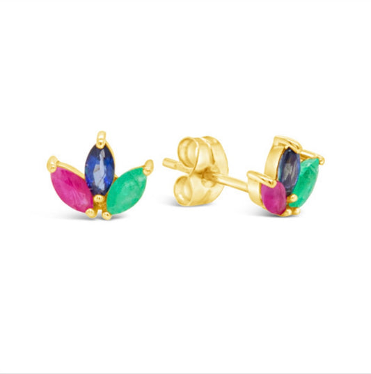 18k Gold Genuine Multi Color Earring