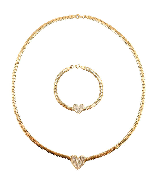 14k Gold Solid Heart Set