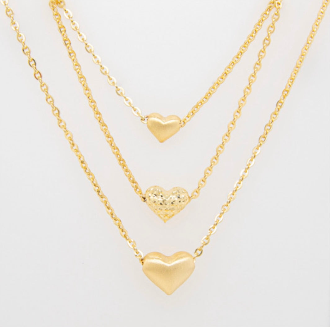 14k Triple Heart Necklace 18in