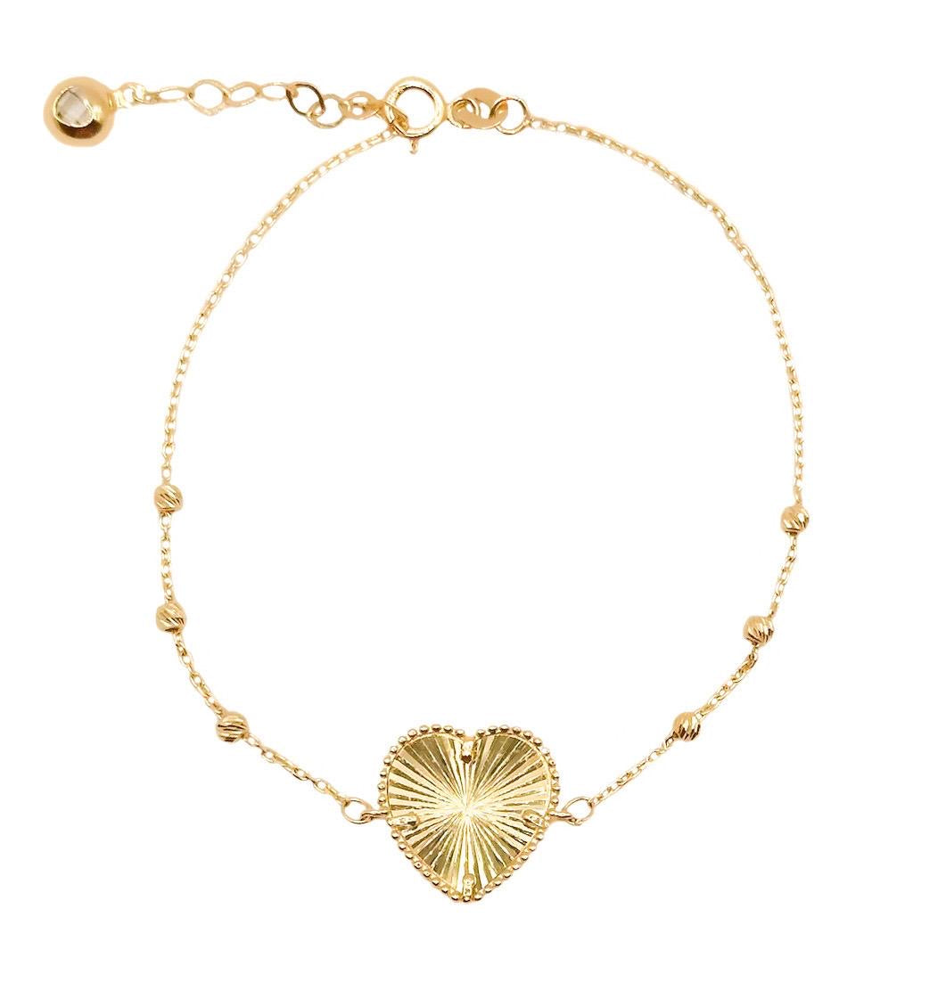 14k Gold Heart Bracelet 7+1in