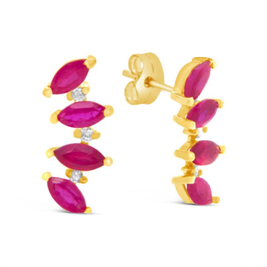 18k Gold Genuine Ruby and Diamond Earring