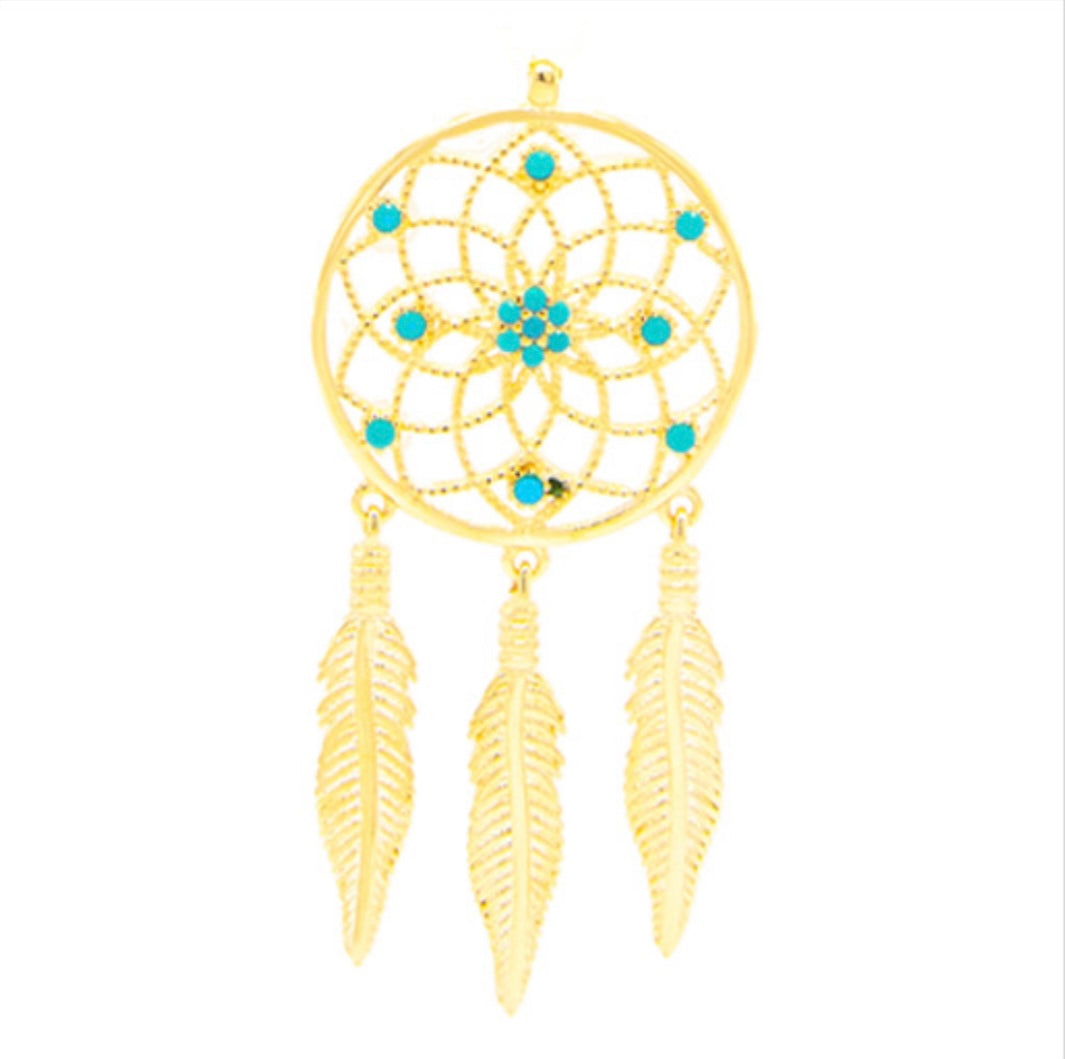 Large Dream Catcher Pendant Solid 14k