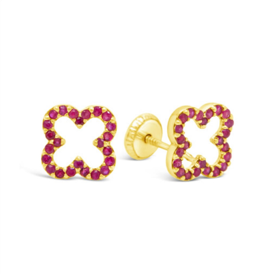 18k Gold Genuine Ruby Earring