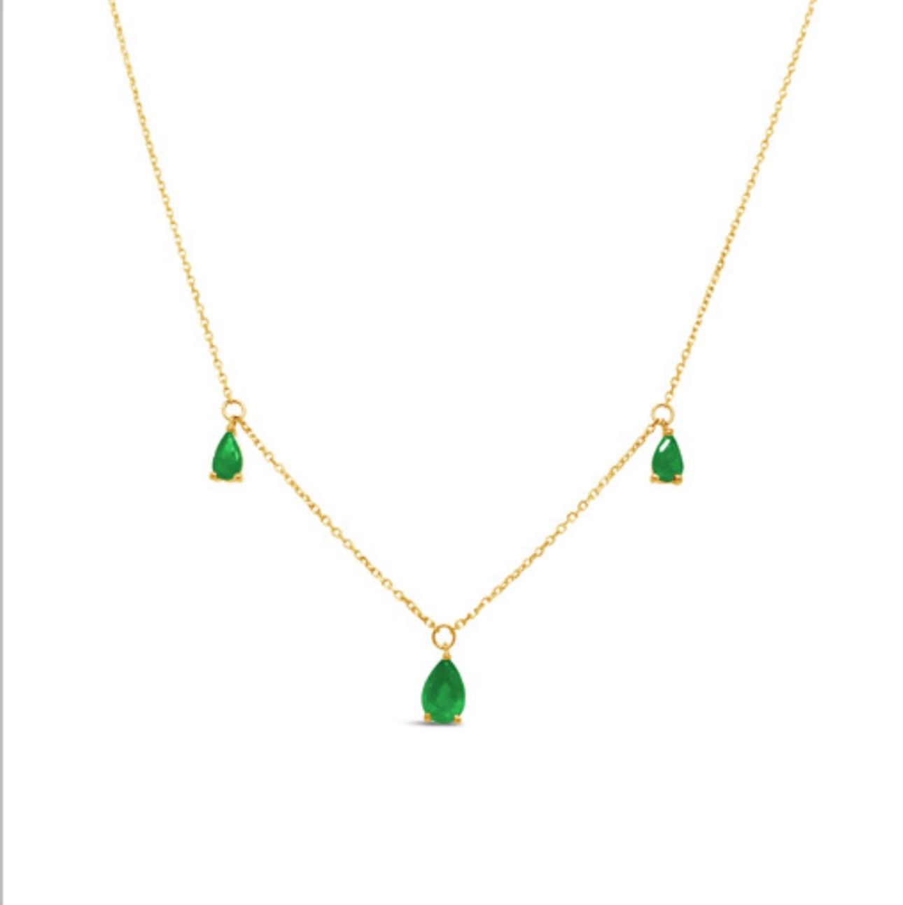 18k Gold Genuine Emerald Necklace 18”