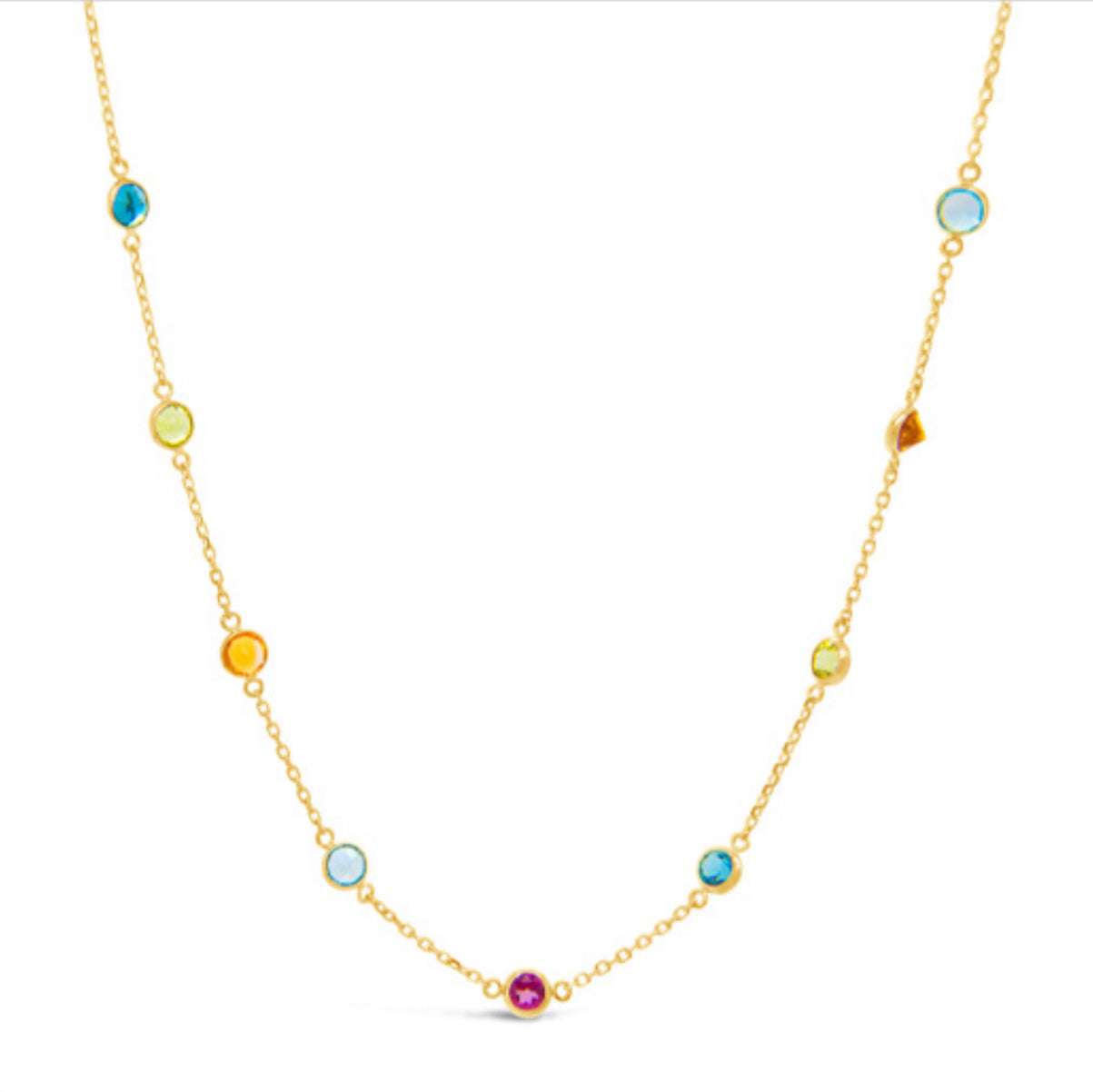 18k Gold Sky and Pink Topaz, Peridot, and Citrine Necklace