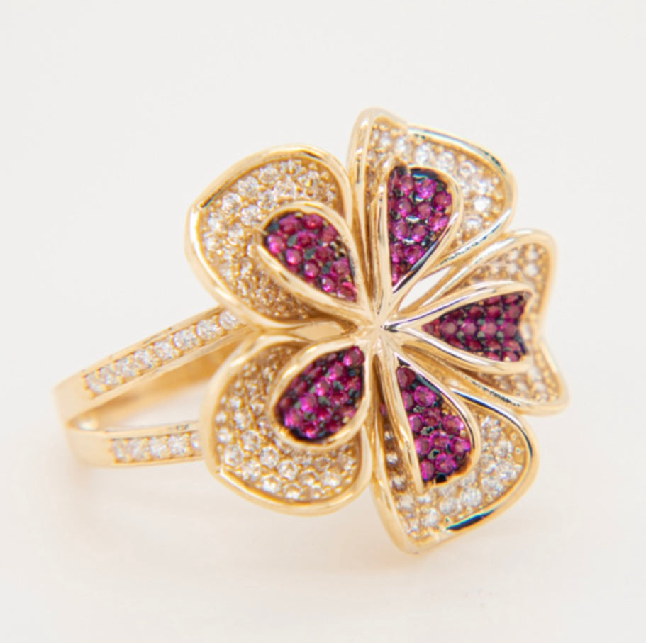 14k Solid Big Flower Ring