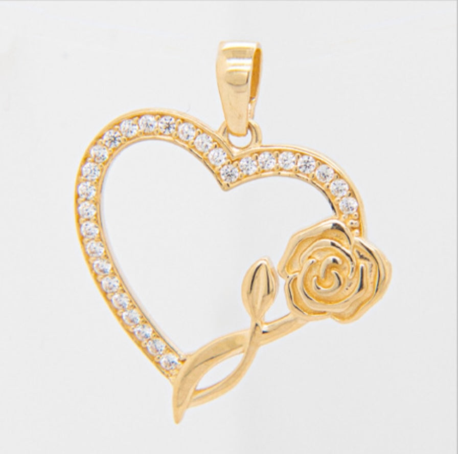 14k Heart And Flower Pendant