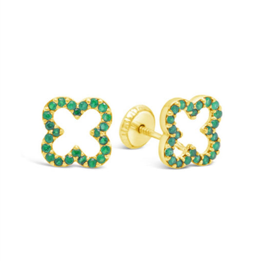 18k Gold Genuine Emerald Earring