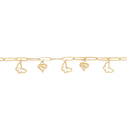 14k Paper clip Bracelet With Pendants 8in