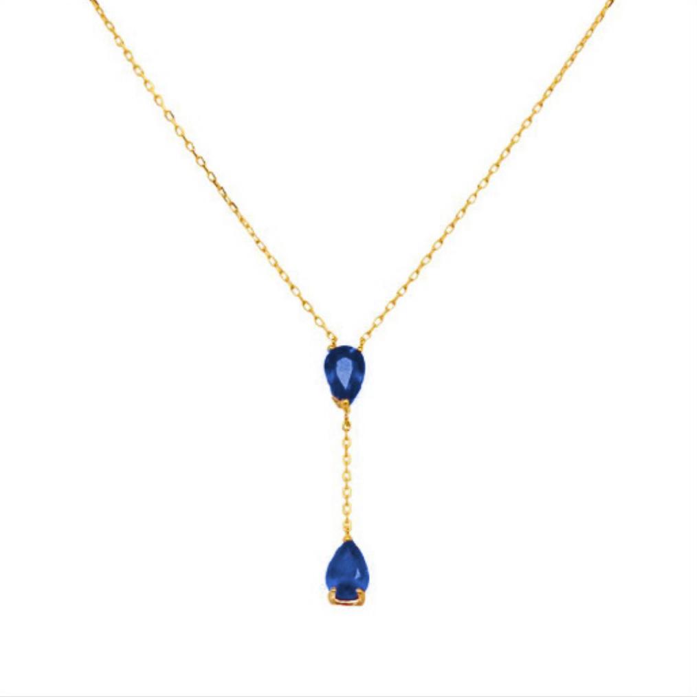 18k Gold Genuine Sapphire Necklace 18”