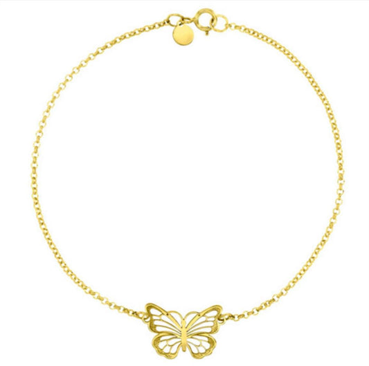 14k Butterfly Bracelet 7in